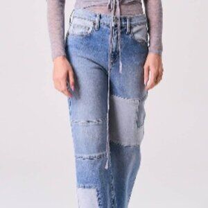 NEW Sneak Peek High-Rise Color Block Straight Leg Jeans | Patchwork Denim
